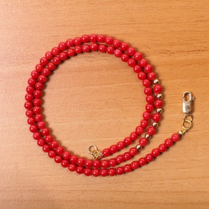 Bambuskoralle 3 mm glatte runde echte AAA-Qualitäts-Halskette mit 3 mm 14K Gold gefüllt Spacer Perlen und Karabinerverschluss, Strand, Boho Geschenk für sie