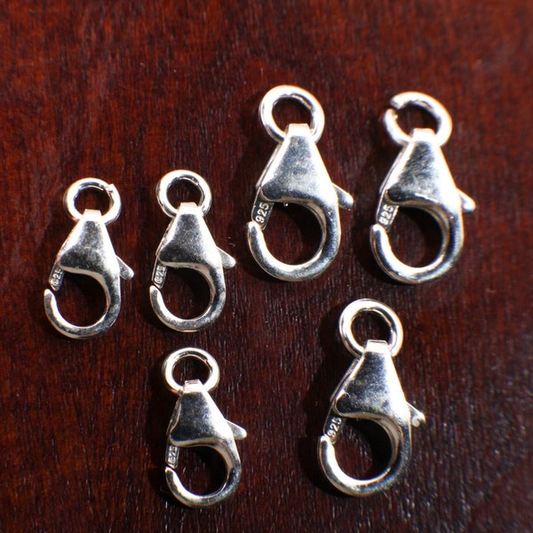 925 Sterling Silver Lobster Clasp with open jumpring 8mm,10mm,12mm Italian Findings, Beading Supplies.