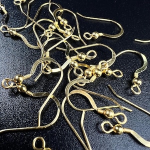 22k gold vermeil over 925 sterling silver French Hook Ball and Coil earwire, earrings making findings, 925 stamped, 1 pair or bulk wholesale
