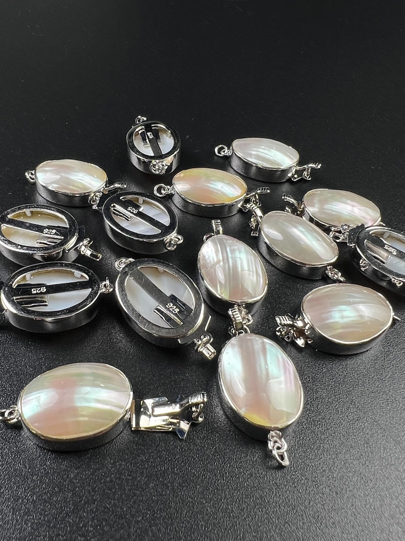 White Mother of Pearl Oval Large Vintage Hand Curved Push in Open Fancy ...