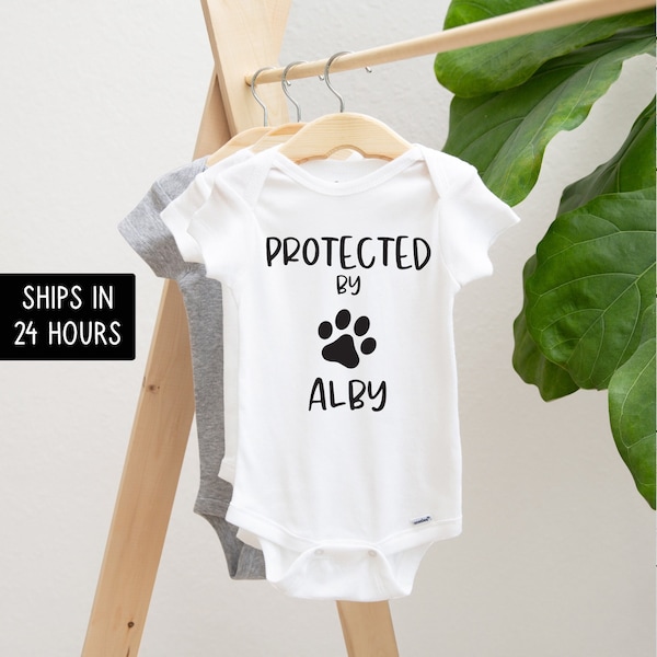 Protected by Dog Onesie®, Newborn Outfit, Custom Baby Shower Gift, Cute Sibling Bodysuit