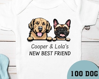 New Best Friend Dog Breed Onesie®, Dog's Friend Names, Personalized Dog Name Bodysuit, Baby Shower Newborn Gift