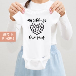 My Siblings Have Paws Announcement Onesie®, Newborn Outfit, Custom Baby Shower Gift, Funny Bodysuit