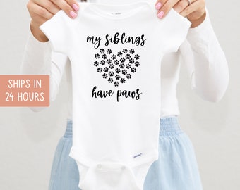 My Siblings Have Paws Announcement Onesie®, Newborn Outfit, Custom Baby Shower Gift, Funny Bodysuit