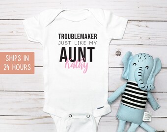 Troublemaker Aunt Personalized Organic Cotton Onesie®, Funny Baby Gift
