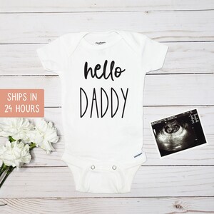Hello Daddy Pregnancy Announcement Onesie®, Custom Baby Shower Gift for Girl or Boy, Pregnancy Announcement to Dad Onesie®