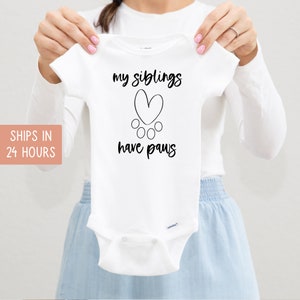 My Siblings Have Paws Announcement Onesie®, Newborn Outfit, Custom Baby Shower Gift, Funny Bodysuit
