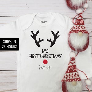 My First Christmas Baby Personalized Name Onesie®, Newborn Outfit, Custom Christmas Baby Girl Gif, Christmas Gift for Baby
