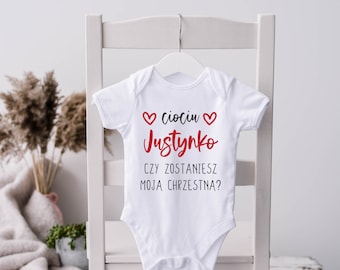 Ciociu czy zostaniesz moja chrzestna, chrzest koszulka, Polish Funny Onesie®, Newborn Outfit, Custom Baby Shower Gift, Polska Koszulka