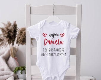 Wujku czy zostaniesz moim chrzestnym, chrzest koszulka, Polish Funny Onesie®, Newborn Outfit, Custom Baby Shower Gift, Polska Koszulka