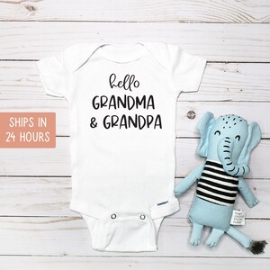 Hello Grandma & Grandpa Pregnancy Announcement Onesie®, Custom Baby Shower Gift for Girl or Boy, Pregnancy Announcement to Family Onesie®