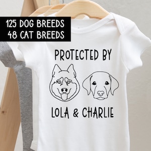 Protected by Dog Onesie®, 3 dogs, Protected by Cat, Custom Baby Shower Gift, Custom Dog Breed Onesie®, Personalized Dog Name Baby T-shirt