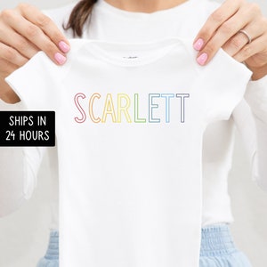 Personalized First Name Rainbow Onesie®, Custom Baby Shower Gift for Girl or Boy, Pregnancy Announcement, Baby Name Onesie®