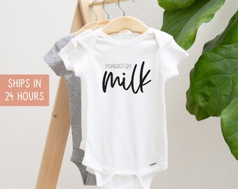 Funny “Powered by Milk” Baby  Onesie® – Custom Newborn Gift – Baby Shower Outfit
