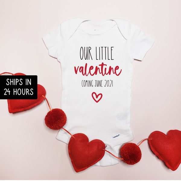 Valentine's Day Baby Announcement Onesie®, Our Little Valentine is coming soon, Funny Bodysuit for Girl or Boy, Pregnancy Reveal bodysuit