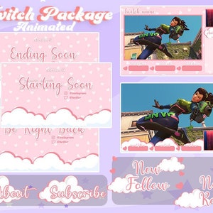 Pink Hearts Stream Pack - Animated | Twitch Overlay | Aesthetic | Panels | Cute | Alerts | Kawaii | Vtuber | Screens | Stream Overlay