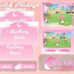 Pink Sky Animated Twitch Stream Pack: Celestial Kawaii Overlay