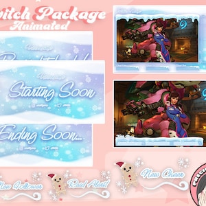 Complete Animated Stream Package, Twitch Overlay, Snowflake, Snow, Christmas Theme, Blue, Youtube, Animated Screens, Animated Alerts