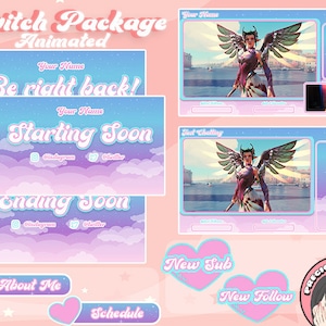 Cozy Sky Stream Pack - Animated | Clouds | Twitch Overlay | Aesthetic | Panels | Heart | Alerts | Kawaii | Vtuber | Screens | Kick | Pink