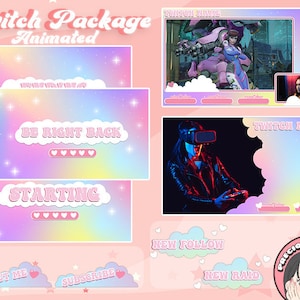 Rainbow Stream Package, Pastel Animated Stream Overlay Pack, Cute Twitch Overlay, VTuber Assets, Dreamy Sky Theme