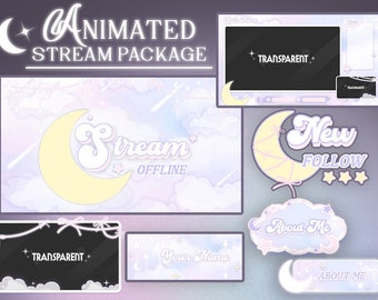 Girly Moon Animated Stream Package | VTuber Twitch Overlays (Digital Download)