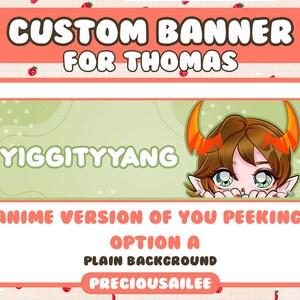 Pode incluir: Um banner personalizado com o texto "YIGGITYYANG" em letras brancas sobre um fundo verde. O banner tamb&eacute;m apresenta uma ilustra&ccedil;&atilde;o de estilo anime de uma pessoa espiando por tr&aacute;s do banner. O texto "CUSTOM BANNER FOR THOMAS" est&aacute; no topo da imagem, e o texto "ANIME VERSION OF YOU PEEKING OPTION A PLAIN BACKGROUND PRECIOUSAILEE" est&aacute; na parte inferior da imagem.