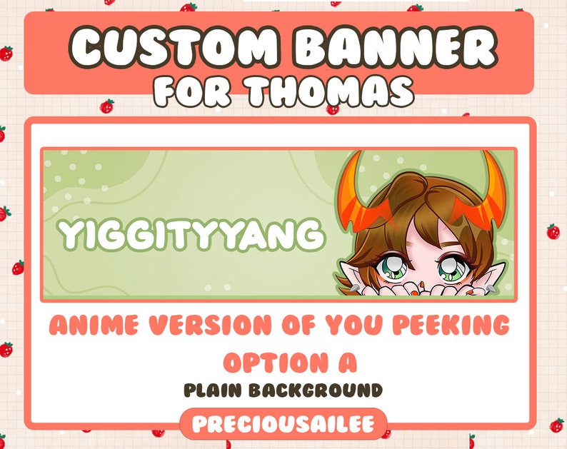Pode incluir: Um banner personalizado com o texto "YIGGITYYANG" em letras brancas sobre um fundo verde. O banner tamb&eacute;m apresenta uma ilustra&ccedil;&atilde;o de estilo anime de uma pessoa espiando por tr&aacute;s do banner. O texto "CUSTOM BANNER FOR THOMAS" est&aacute; no topo da imagem, e o texto "ANIME VERSION OF YOU PEEKING OPTION A PLAIN BACKGROUND PRECIOUSAILEE" est&aacute; na parte inferior da imagem.