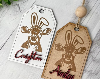 Cow Easter Basket Tag, Cow Easter Basket, Bunny Ears, Easter Basket Tag, Personalized Easter Basket Tag, Custom Easter Basket Tag, Easter