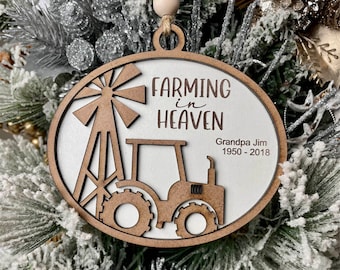 Custom Memorial Ornament, memorial ornament, farming Heaven, Grandpa Farmer Keepsake Ornament, Loved one Gift, Custom Gift, memorial farmer