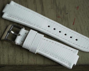 Correa de piel Epsom blanca con muescas para relojes Oris Aquis, Tissot PRX y Citizen Tsuyosa.