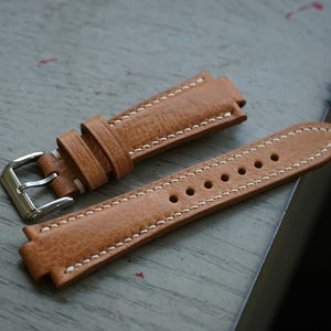 Tan Italy Leather Notched Watch Strap For Oris Aquis watch, Tissot PRX watch, Citizen Tsuyosa watch