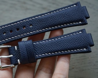 Correa de piel Epsom azul marino con muescas para relojes Oris Aquis, Tissot PRX y Citizen Tsuyosa.