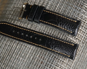 Padded Black Ostrich Leg Leather Watch Strap For Omega Watch 18mm 19mm 20mm 21mm 22mm 23mm