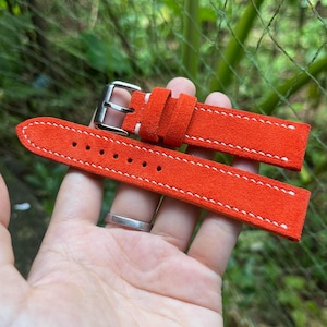Orange Suede Watch Strap. Custom Italy Suede Watch Strap
