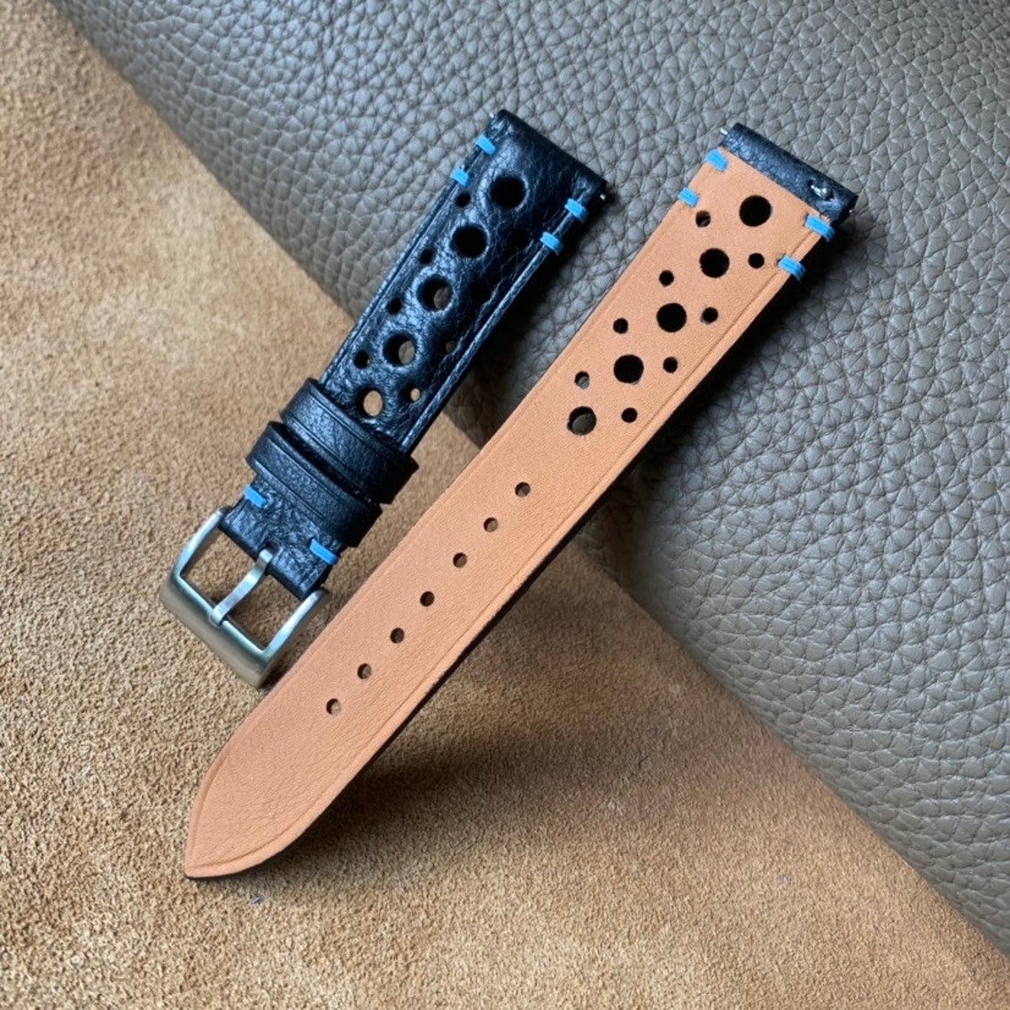 Black Racing Leather Watch Strap 15mm 16mm 17mm 18mm 19mm 20mm 21mm ...
