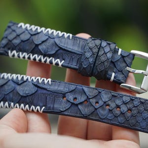 Pasek do zegarka ze skóry pytona w kolorze ciemnoniebieskim 19 mm 20 mm 21 mm 22 mm 23 mm 24 mm 26 mm