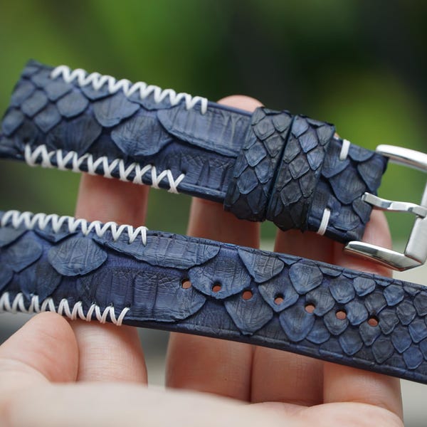Correa de reloj de piel de pitón azul oscuro de 19 mm, 20 mm, 21 mm, 22 mm, 23 mm, 24 mm y 26 mm.