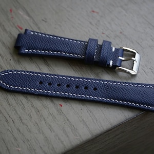 Navy Blue Epsom Leather Notched Watch Strap For Oris Aquis watch, Tissot PRX watch, Citizen Tsuyosa watch