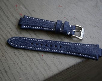 Navy Blue Epsom Leather Notched Watch Strap For Oris Aquis watch, Tissot PRX watch, Citizen Tsuyosa watch