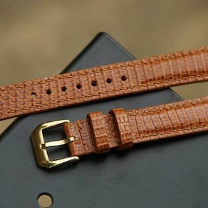 Custom Tan Lizard Leather Watch Strap 15mm 16mm 17mm 18mm 19mm 20mm 21mm 22mm 23mm 24mm 26mm