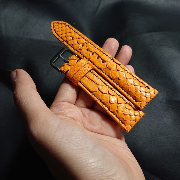 Custom Tangerine Python Leather Watch Strap