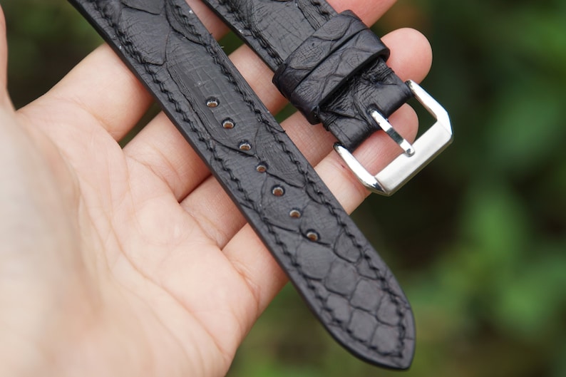 Custom Black Python Leather Watch Strap 15mm 16mm 17mm 18mm 19mm 20mm ...
