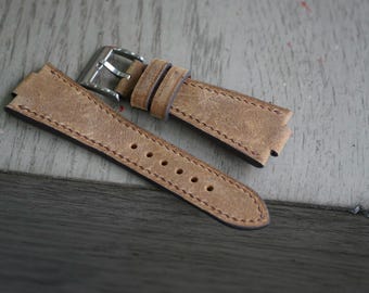 Vintage Brown Waxy Leather Notched Watch Strap For Oris Aquis watch, Tissot PRX watch, Citizen Tsuyosa watch