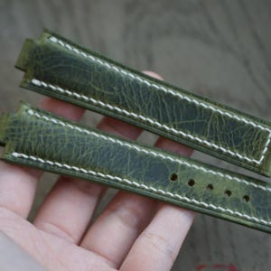 Olive Green Italy Waxart Leather Notched Watch Strap For Oris Aquis watch, Tissot PRX watch, Citizen Tsuyosa watch