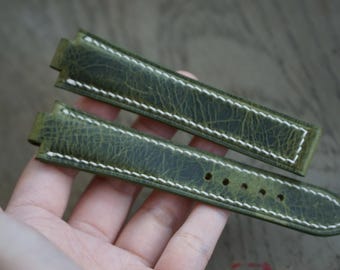 Correa de reloj de piel Waxart italiana verde oliva con muescas para relojes Oris Aquis, Tissot PRX y Citizen Tsuyosa.