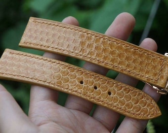 Gold Sea Snake Leather Watch Strap. Deployment Leather Watch Strap 15mm 16mm 17mm 18mm 19mm 20mm 21mm 22mm 23mm 24mm 25mm 26mm