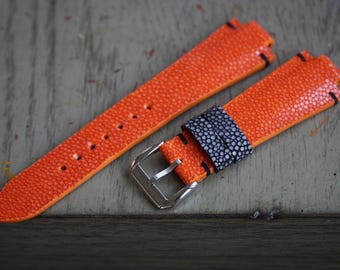Correa de piel de raya naranja para relojes Oris Aquis, Tissot PRX y Citizen Tsuyosa.
