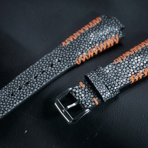 Black Stingray Leather Watch Strap For Oris Aquis Watch, Tissot PRX Watch, Citizen Tsuyosa Watch