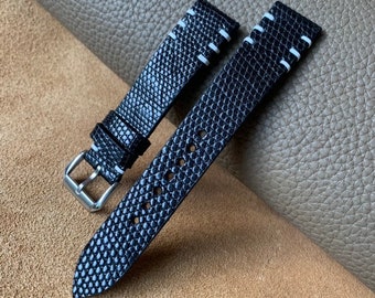 Custom Black Lizard Leather Watch Strap 15mm 16mm 17mm 18mm 19mm 20mm 21mm 22mm 23mm 24mm 26mm