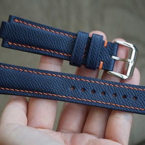 Navy Epsom/Calf Leather Watch Strap For Tissot PRX Watch, Oris Aquis watch, Notched Watch strap